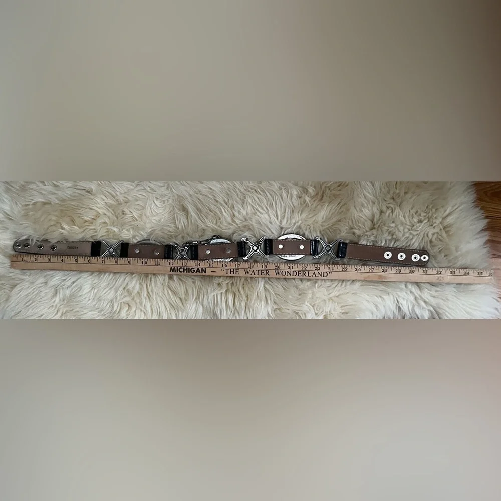 Streets Ahead Vintage 90’s Black Leather Belt With Rhinestones And Chain